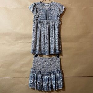 Ulla Johnson Two Piece Matching Set Floral Soleil Top Colette Skirt Silk Size S